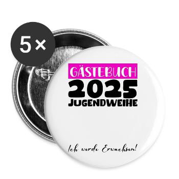 Jugendweihe 2025 Gästebuch Geschenk Mädchen Jungen - Buttons klein 25 mm (5er Pack) - Weiß - Vorne