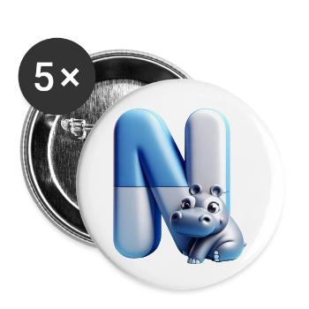 Niedliches Nilpferd auf dem Buchstaben N - Buttons klein 25 mm (5er Pack) - Weiß - Vorne