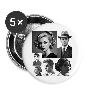 Retro-Frisuren und Kleidung - Buttons klein 25 mm (5er Pack) - Weiß - Vorne