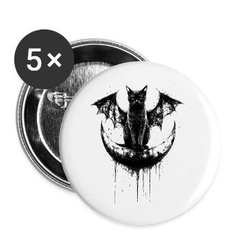 Gothic Black Cat Bat Wings Crescent Moon Dark - Buttons small 1''/25 mm (5-pack) - white - Front