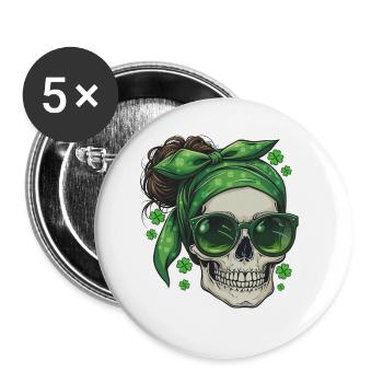 St Patricks Day Totenkopf - Buttons klein 25 mm (5er Pack) - Weiß - Vorne