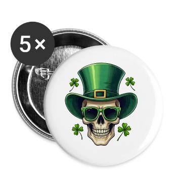 St Patricks Day Irischer Totenkopf - Buttons klein 25 mm (5er Pack) - Weiß - Vorne