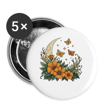 Crescent Moon with Flowers and Butterflies - Buttons small 1''/25 mm (5-pack) - white - Front