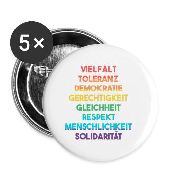 Demokratie, Vielfalt, Toleranz - LGBTQ - Wahl 2025 - Buttons klein 25 mm (5er Pack) - Weiß - Vorne