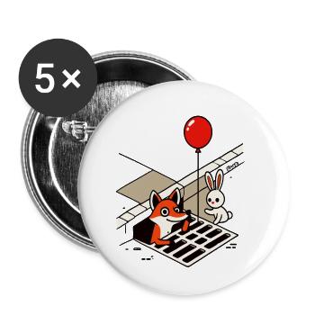 It's funny fox with balloon and rabbit in the drain - Buttons small 1''/25 mm (5-pack) - white - Front