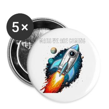 RAKETE MARS WE ARE COMING - Buttons klein 25 mm (5er Pack) - Weiß - Vorne