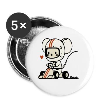 Go-Kart Souris Racer - Lot de 5 petits badges (25 mm) - blanc - Devant