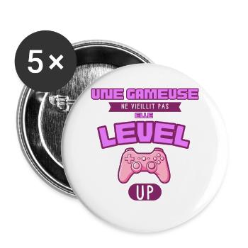 Elle Level Up Gameuse Rose - Lot de 5 petits badges (25 mm) - blanc - Devant