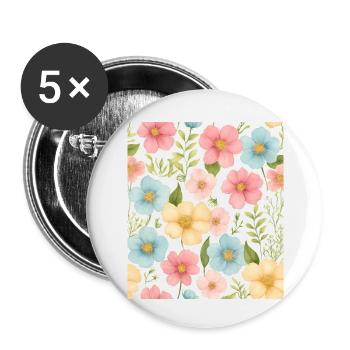 Motif floral - Lot de 5 petits badges (25 mm) - blanc - Devant