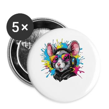 Rat avec des écouteurs - Lot de 5 petits badges (25 mm) - blanc - Devant