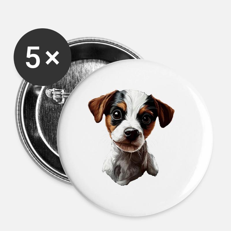 Jack Russell Terrier - Buttons klein 25 mm (5er Pack) - Weiß