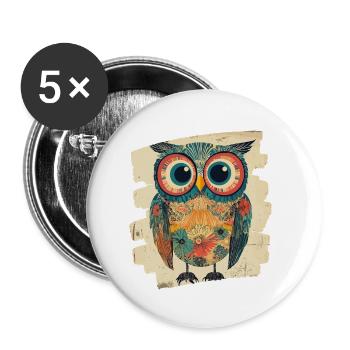 Eule - Buttons klein 25 mm (5er Pack) - Weiß - Vorne