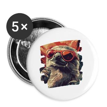 Sloth Retro - Buttons small 1''/25 mm (5-pack) - white - Front