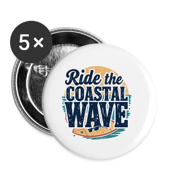 Surf Surf Vacances à la plage Côte Mer - Lot de 5 petits badges (25 mm) - blanc - Devant