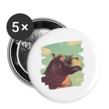 Nilpferd Retro - Buttons klein 25 mm (5er Pack) - Weiß - Vorne