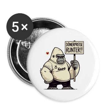 Gorilla Protest with sign: Kebab prices down! - Buttons small 1''/25 mm (5-pack) - white - Front