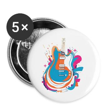 Guitare électrique colorée - Lot de 5 petits badges (25 mm) - blanc - Devant