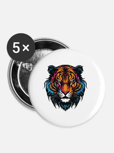 Tiger Portrait - Buttons klein 25 mm (5er Pack) - Weiß