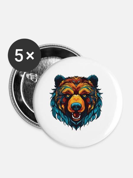 Bär Portrait - Buttons klein 25 mm (5er Pack) - Weiß