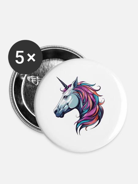 Einhorn Portrait - Buttons klein 25 mm (5er Pack) - Weiß