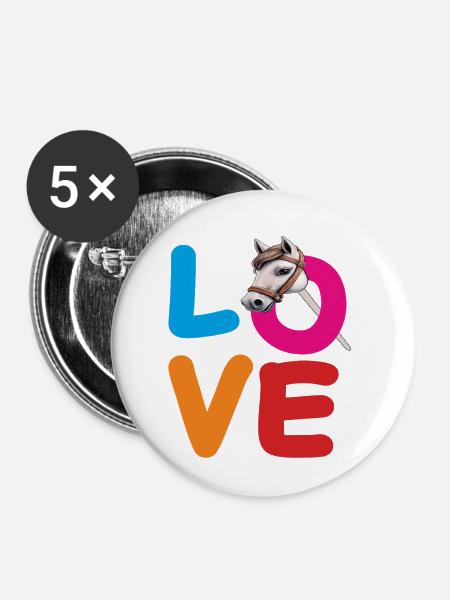 LOVE STECKENPFERD - Buttons klein 25 mm (5er Pack) - Weiß