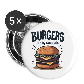 Burgers are my Soulmate Hamburger Fast Food - Buttons klein 25 mm (5er Pack) - Weiß - Vorne