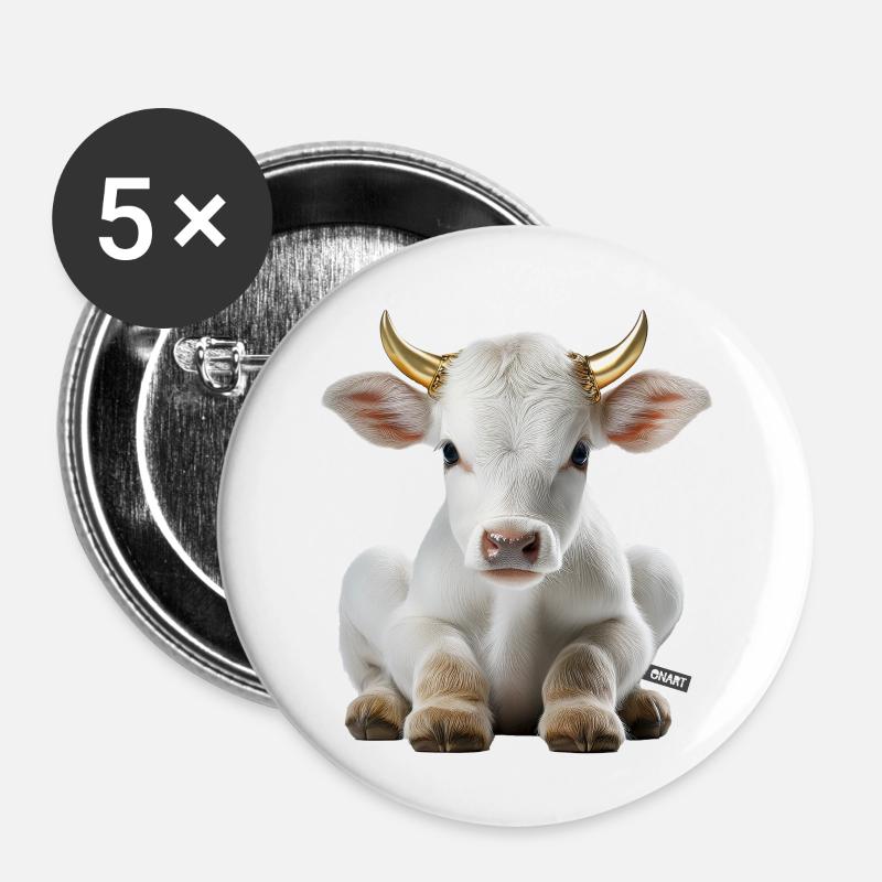 Stier weiß - Buttons klein 25 mm (5er Pack) - Weiß