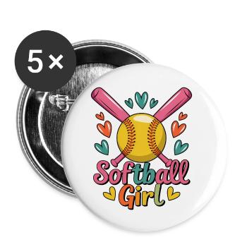 Softball Girl Girl Funny Softball Gift - Buttons small 1''/25 mm (5-pack) - white - Front
