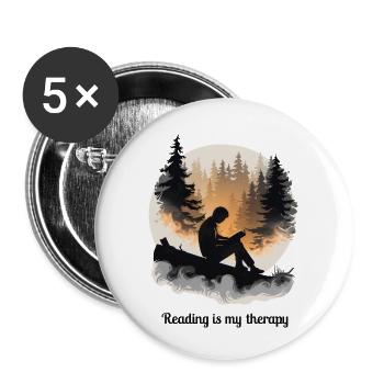 La lecture est ma thérapie – Livres et relaxation - Lot de 5 petits badges (25 mm) - blanc - Devant