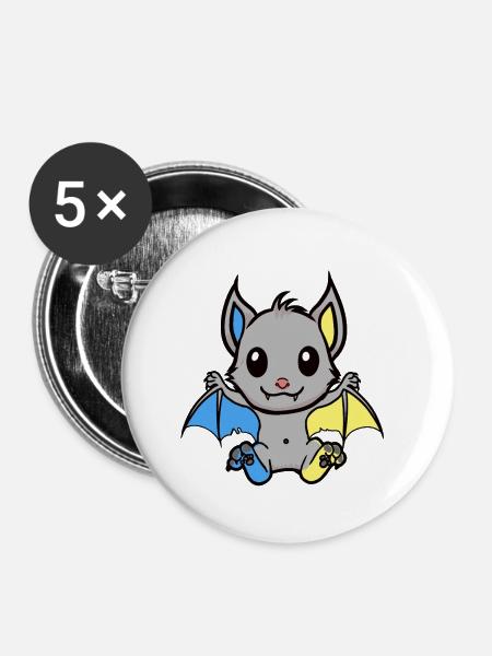 Halloween Fledermaus Fledermäuse Kind Kinder - Buttons klein 25 mm (5er Pack) - Weiß