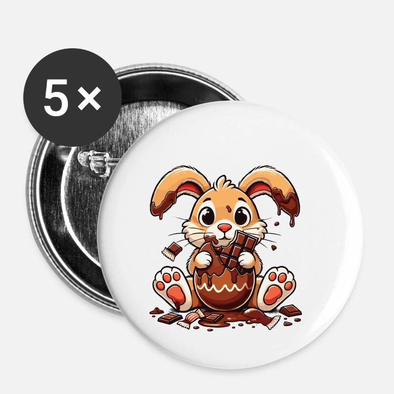 Dégustez du chocolat lapin de Pâques - Lot de 5 petits badges (25 mm) - blanc