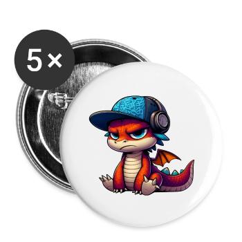 HipHop-Drache - Buttons klein 25 mm (5er Pack) - Weiß - Vorne