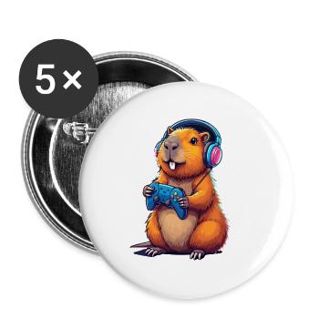 Capybara Gaming Adventure for Gamer Fans - Buttons small 1''/25 mm (5-pack) - white - Front