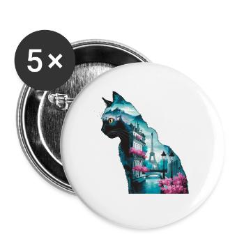 Silhouette Paysage Chat Paris - Lot de 5 petits badges (25 mm) - blanc - Devant
