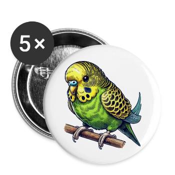 Perruche ondulée - Lot de 5 petits badges (25 mm) - blanc - Devant