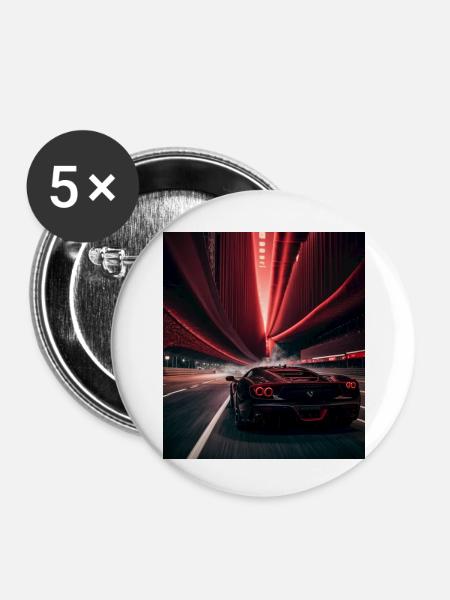 Rotes Sportauto - Buttons klein 25 mm (5er Pack) - Weiß