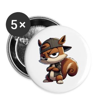 ecureuil hiphop casquette - Lot de 5 petits badges (25 mm) - blanc - Devant