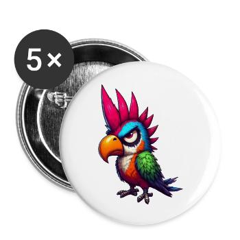 Punk Papagei - Buttons klein 25 mm (5er Pack) - Weiß - Vorne