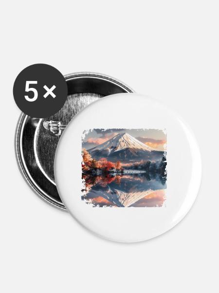 Berg Fuji - Buttons klein 25 mm (5er Pack) - Weiß