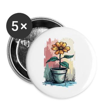 Blühende Schönheit – Vintage Blumenmotiv Blumentop - Buttons klein 25 mm (5er Pack) - Weiß - Vorne