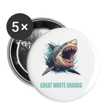 Weiße Haie Weißer Hai - Buttons klein 25 mm (5er Pack) - Weiß - Vorne