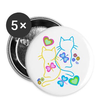 Chat Chats Printemps Chaton Enfants Rétro Années 80 - Lot de 5 petits badges (25 mm) - blanc - Devant