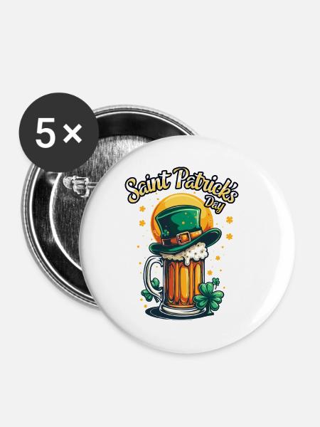 Saint Patrick`s Day Beer - Buttons klein 25 mm (5er Pack) - Weiß