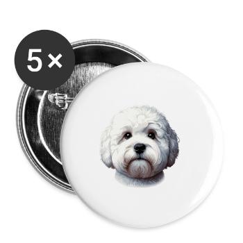 Hundegesicht - Bologneser - Buttons klein 25 mm (5er Pack) - Weiß - Vorne
