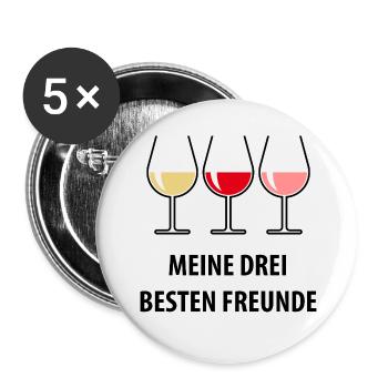 Meine Drei Besten Freunde (Wein Bauchig Offen) - Buttons klein 25 mm (5er Pack) - Weiß - Vorne