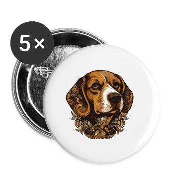 Portrait de chien beagle - Lot de 5 petits badges (25 mm) - blanc - Devant