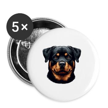 Hundegesicht - Rottweiler - Buttons klein 25 mm (5er Pack) - Weiß - Vorne
