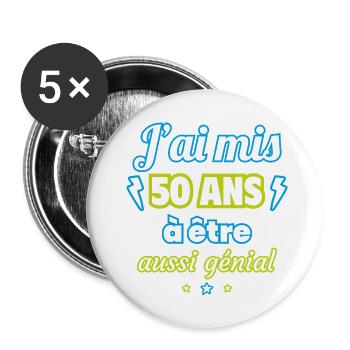 50 ans génial cadeau anniversaire 50 ans - Lot de 5 petits badges (25 mm) - blanc - Devant