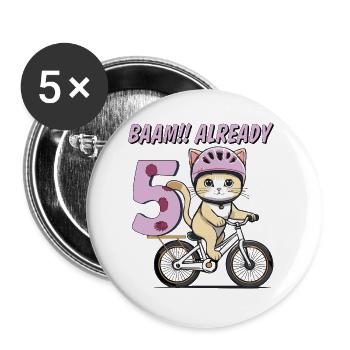 VÉLO CHAT BAAM !! DÉJÀ 5 - Lot de 5 petits badges (25 mm) - blanc - Devant