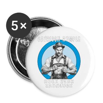 MANN BAYRISCH RUMPLE RUCK ZUCK ZAHNLUCK - Buttons klein 25 mm (5er Pack) - Weiß - Vorne